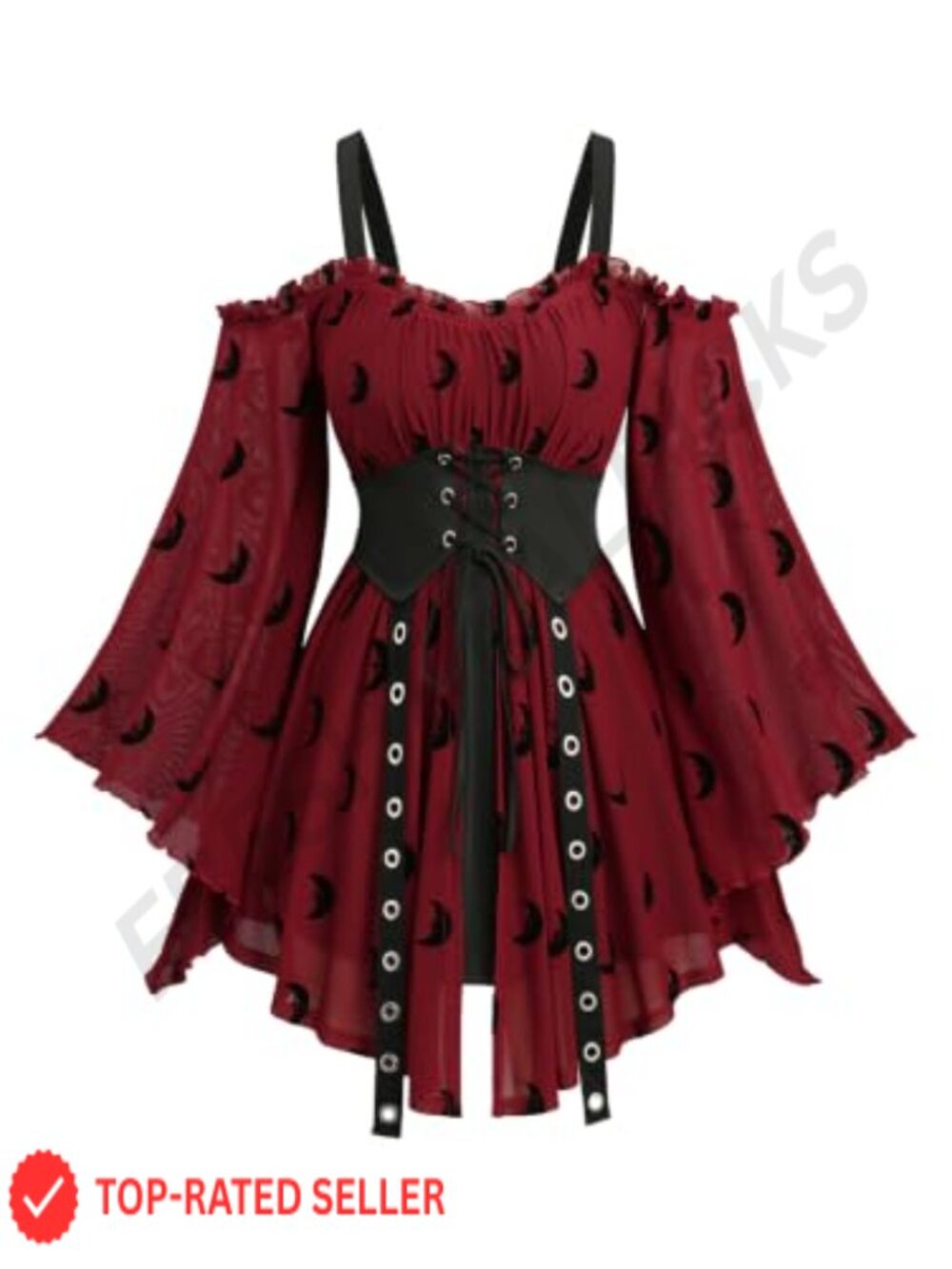 Goth Corset Top Bell Sleeve Cold Shoulder Plus Size Halloween Costume Shirt